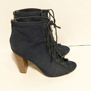 JUSTFAB Dione Blue Denim Lace Up Block Heel Sandals Womens 6.5